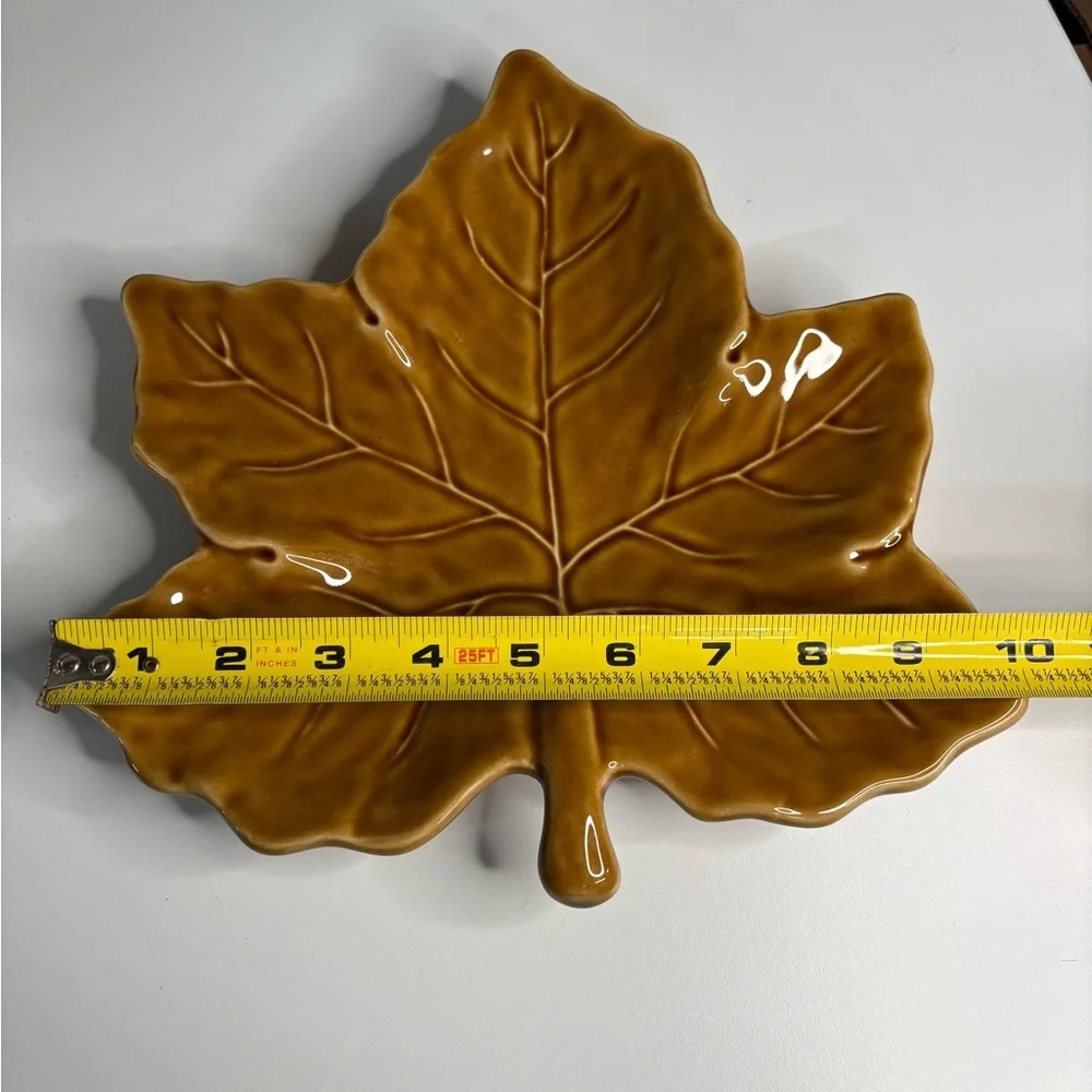 Ceramic Maple Leaf Decorative Plate in Mustard Brown - Home Art Pottery Barn